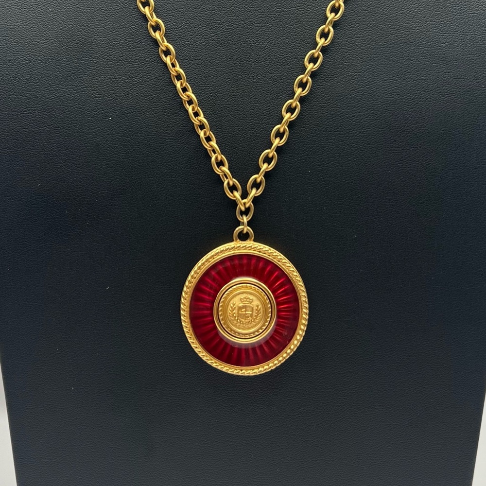 Vintage Liz Claiborne Matte Gold Tone Heraldic Coin Necklace w/ Reversible Star